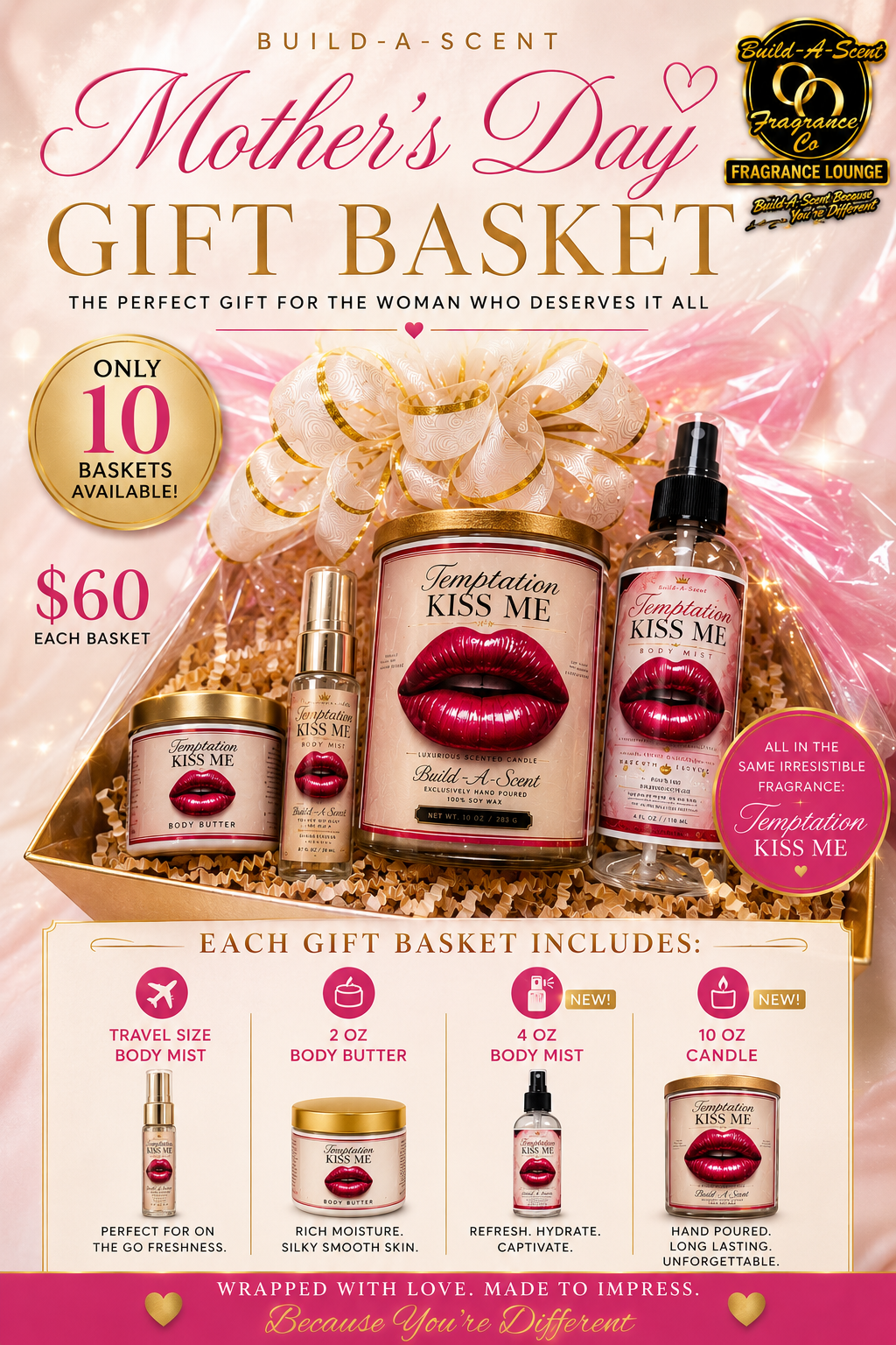 Temptation kiss me Mother’s Day gift baskets